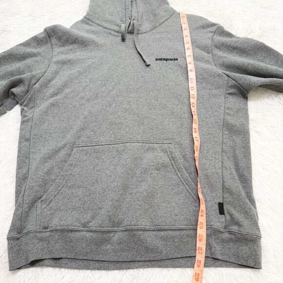 Men Patagonia Logo Graphic Print Relaxed Fit Hoodie in Medium Gray Size Large - Picture 5 of 8
